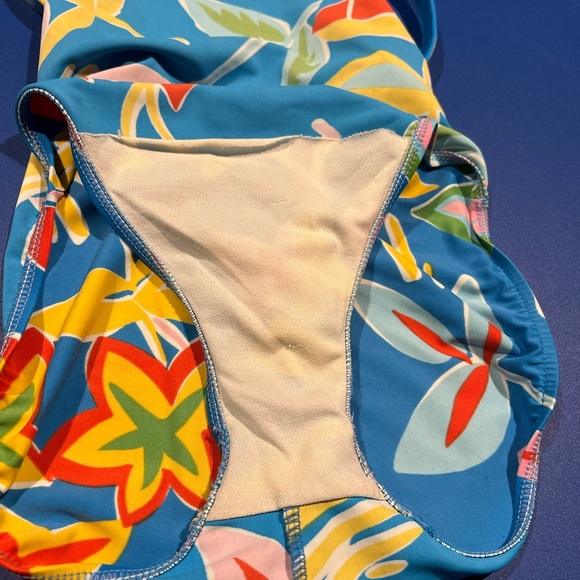 Oscar De La Renta One Piece Swimsuit Vintage 80's Blue Floral Criss Cross READ - Picture 9 of 9